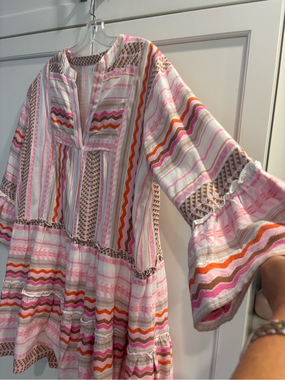 THML Pink, Orange & Brown Long Sleeve Tiered Dress